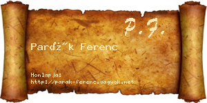 Parák Ferenc névjegykártya